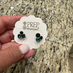 Prep Obsessed Emerald Green Rhinestone‎ Cluster Stud Earrings Silver Tone